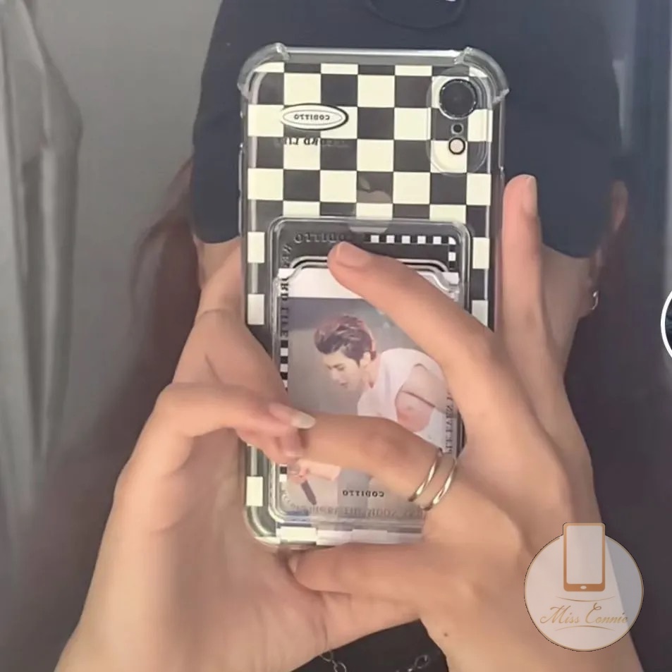 Ốp Điện Thoại Tpu Mềm Họa Tiết Lưới Có Ngăn Đựng Thẻ Cho iPhone 7Plus 6 6s 7 8 Plus 11 12 13 Pro Max 14 Pro Max X XR XS Max SE 2020