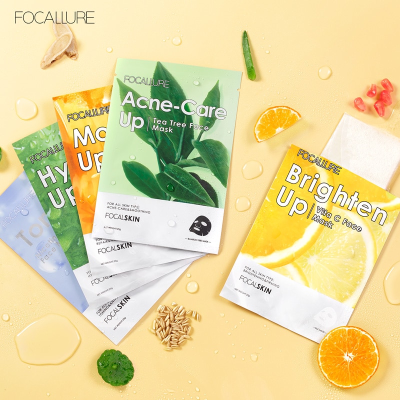 FOCALLURE Face Mask Skin Care Acne Remedy Vitamin C Moisturizing Oil Control Tone up Brighten up Energy Facial Sheet Mask