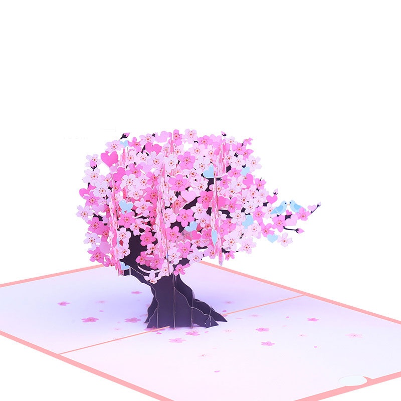 Thiệp Chúc Mừng Lời Chúc Mừng Chim Hoa Anh Đào 3D Cho Ngày Lễ Tình Nhân