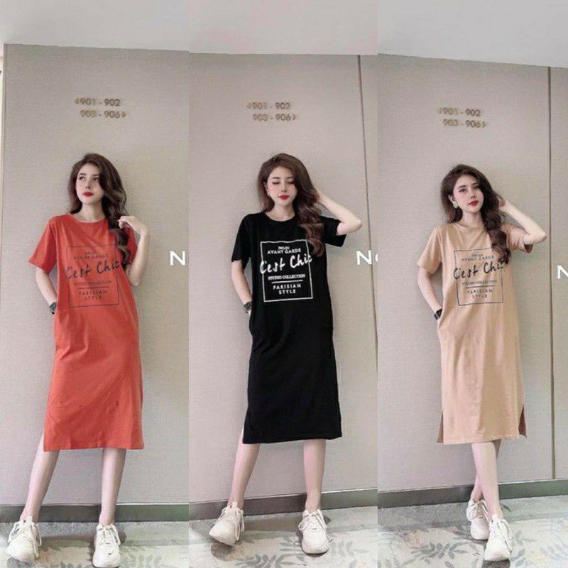 Váy thun chữ 3 màu dáng suông cho nữ