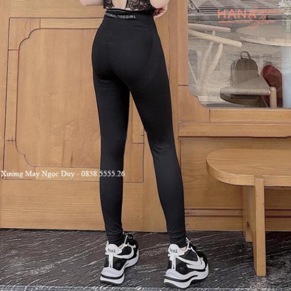 Quần legging nữ cạp cao viền sọc kẻ trắng vạt chéo gen bụng nâng mông dáng quần tregging dài ôm thun gân vải co giãn gym | BigBuy360 - bigbuy360.vn