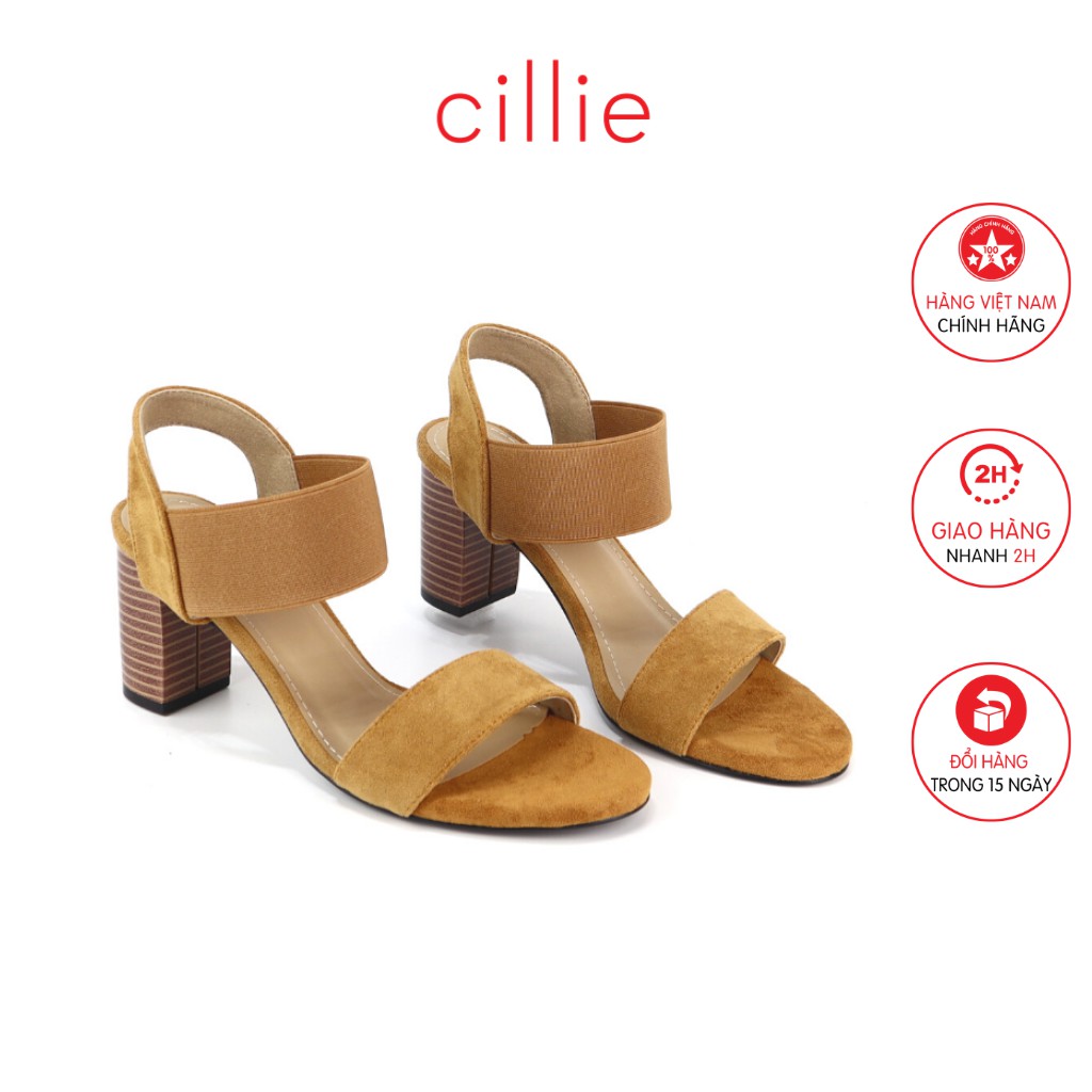 Giày sandal nữ quai ngang basic phối  mới lạ thời trang gót trụ 7cm đi làm đi chơi dạo phố Cillie 1010