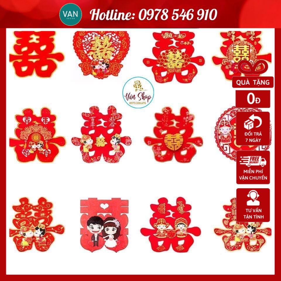 Chữ hỷ 3D ánh kim trang trí phòng cưới, CHỮ SONG HỶ VIỀN ÁNH KIM SIÊU SANG