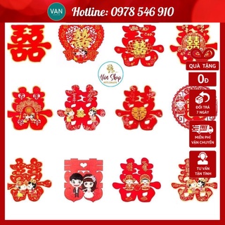 Chữ hỷ 3D ánh kim trang trí phòng cưới, CHỮ SONG HỶ VIỀN ÁNH KIM SIÊU SANG