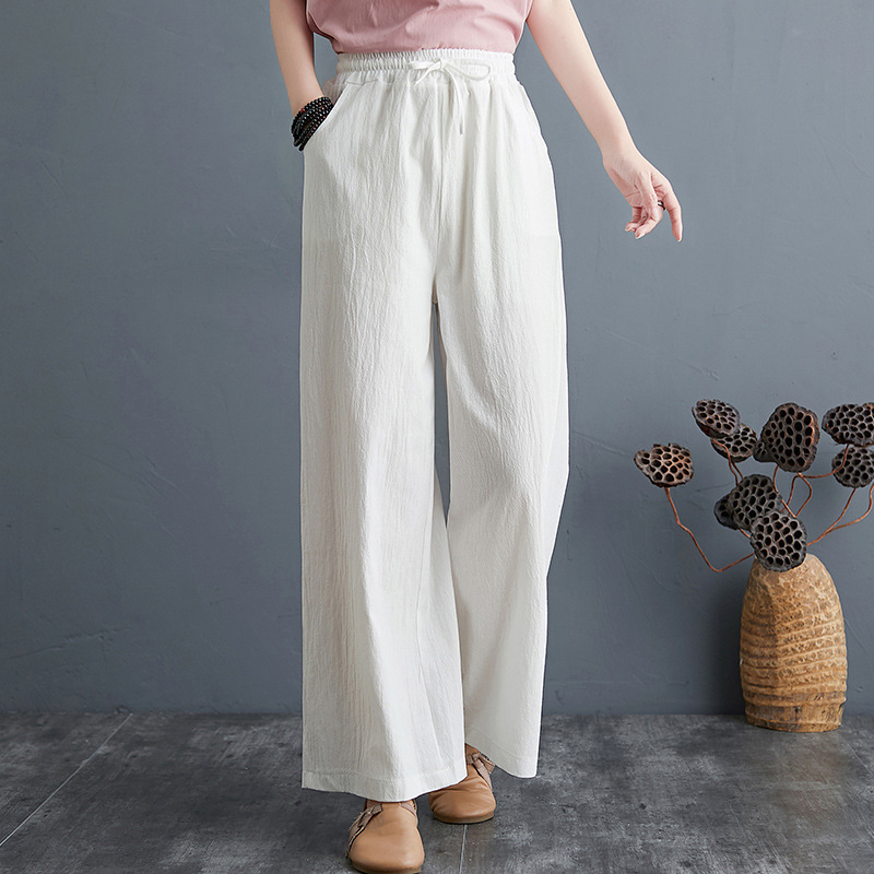 Quần Dài Cotton Linen Ống Rộng Thời Trang 2021 Cho Nữ