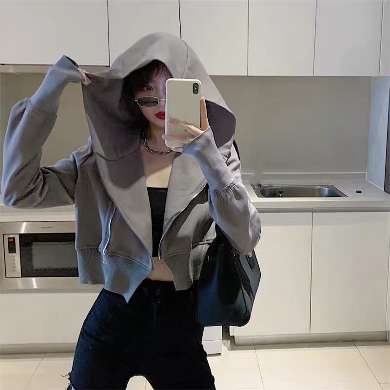 Áo Khoác Croptop Ôm Eo Dây Kéo Chéo Hai Bên Độc✨