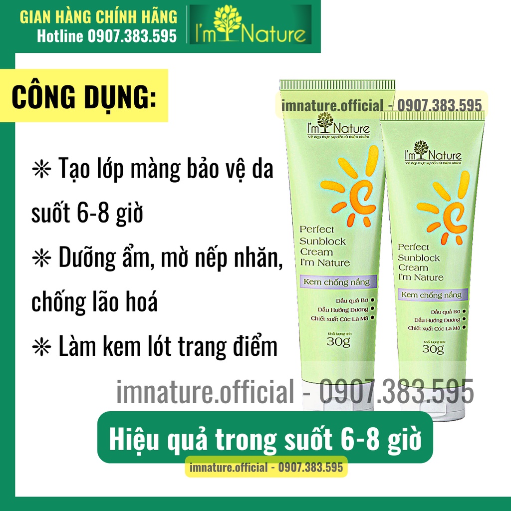 Kem Chống Nắng Trang Điểm Dưỡng Trắng Da I'm Nature SPF50/PA+++ Perfect Sunblock Cream 30gr