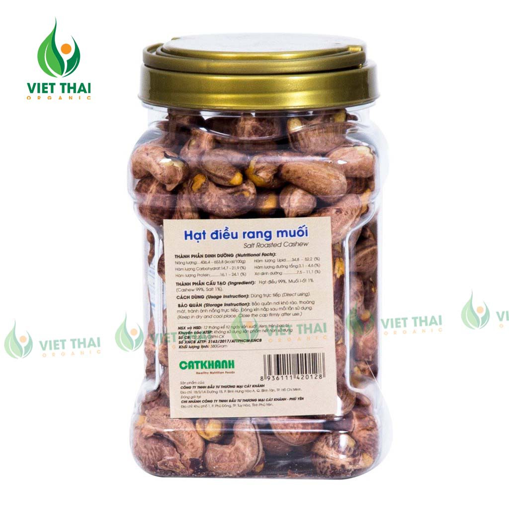 【MỚI】Hạt điều rang muối vỏ lụa Cát Khánh thơm giòn ngon ( Hộp 380g )