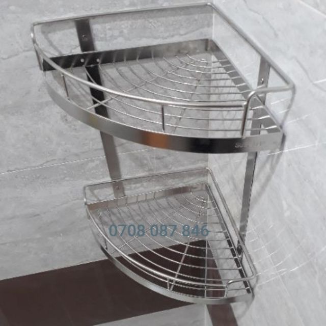 Kệ góc 2 tầng INOX 304 - Rổ gia vị - Kệ inox 2 tầng - Kệ nhà tắm inox