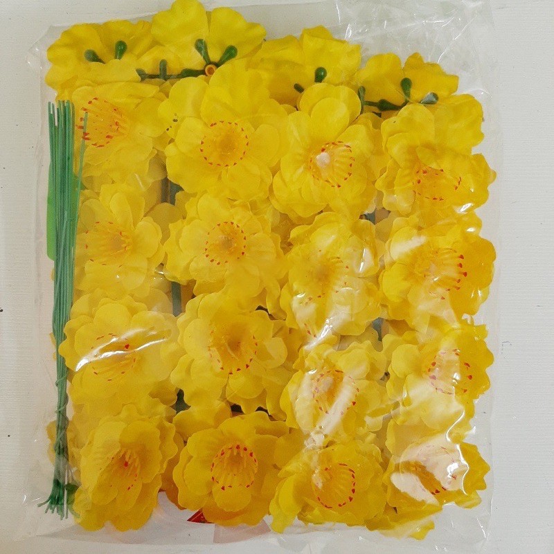 Bịch 40 bông hoa mai hoa đào giả +lá kẽm trang trí ngày tết bao giá toàn quốc