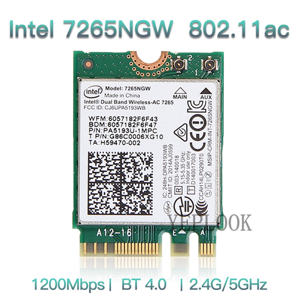 AC7265 2.4G / 5GHz 300Mbps + 867Mbps Wi-Fi + BT4.0 M.2 Thẻ Wifi