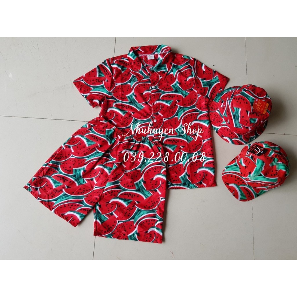 (chất kate thái 1 - kho HCM) bộ hấu đỏ đi biển, team - bộ hoa quả, trái cây big size- chuyên sỉ lẻ - nhuhuyen shop