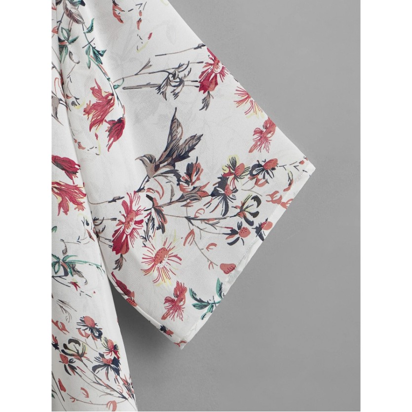 ÁO KIMONO ĐI BIỂN MÀU TRẮNG HOA TAY NGẮN THẮT NƠ PHÍA TRƯỚC 70-110KG-A128