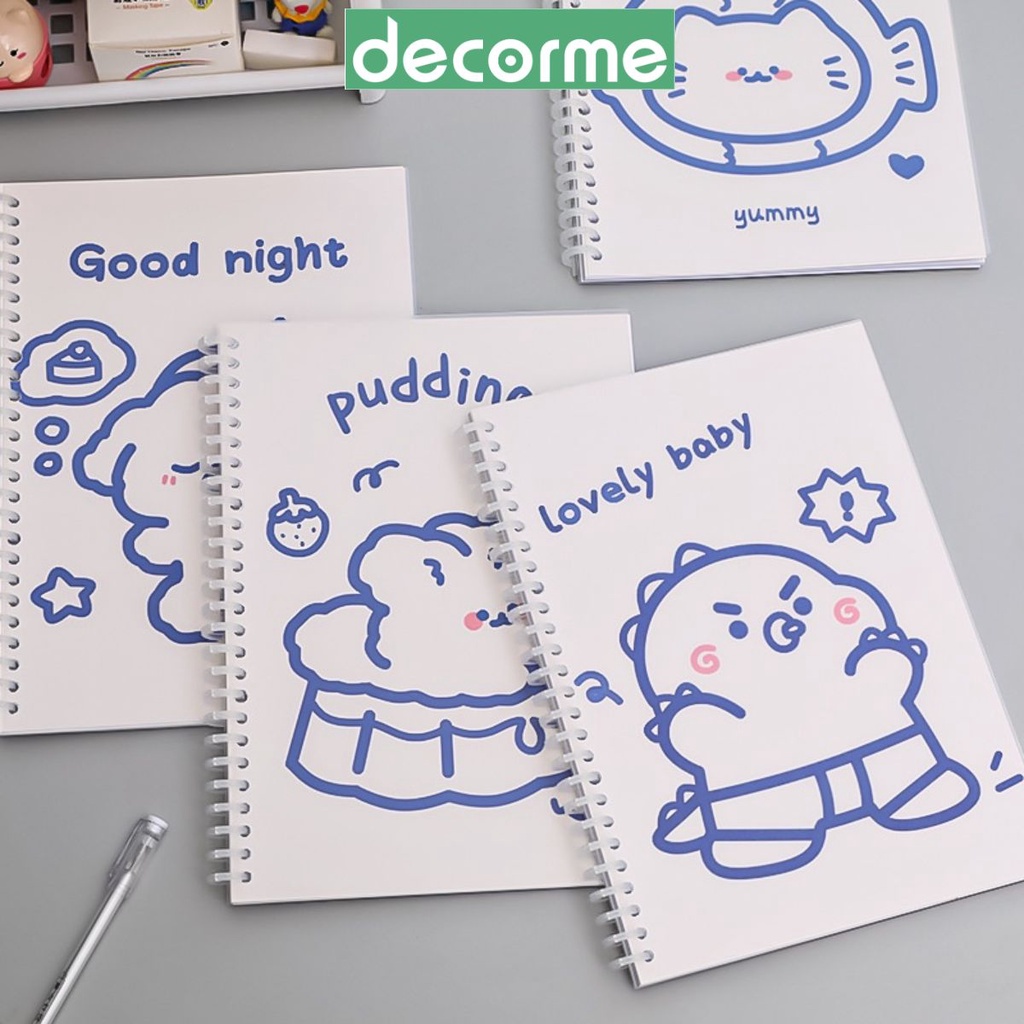 Sổ còng nhựa B5 26 Lỗ Bìa Trong Cún Xanh Dễ thương có sẵn 60 tờ giấy Caro DecorMe Số có thể thay thế giấy NBD2