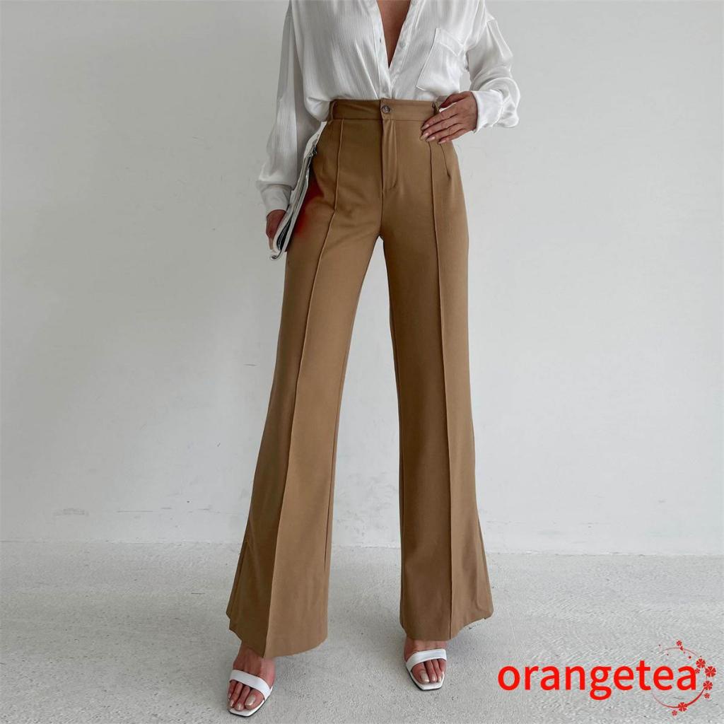 Quần Tây Ống Loe Dài Màu Trơn Thời Trang Công Sở Cho Nữ