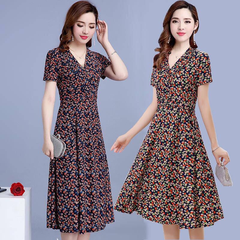 Đầm Hoa Ngắn Tay Cổ Tròn Dáng Ôm Xinh Xắn Thời Trang Cho Nữ