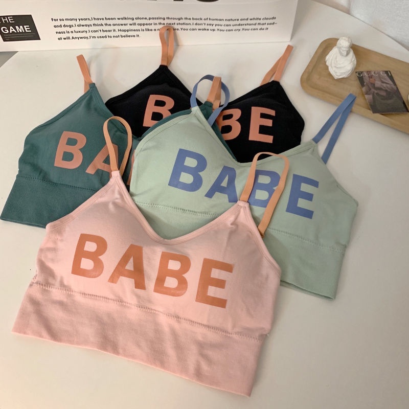 Áo ngực thể thao không gọng thép có đệm ngực hở lưng in chữ phong cách Hàn Quốc