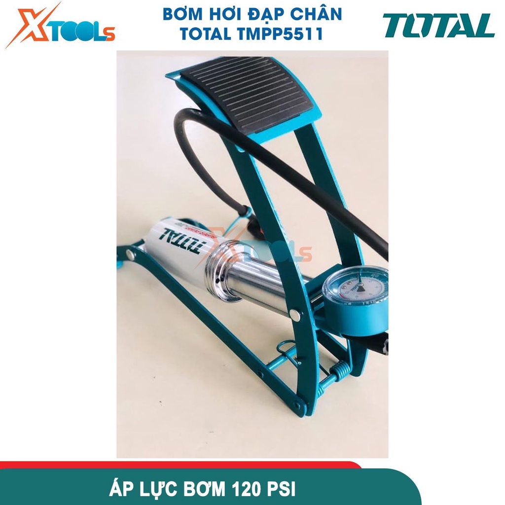 Bơm hơi đạp chân TOTAL TMPP5511, kích thước φ55 * 120mm, ống bền áp suất cao, đầu phù hợp với Schrader, Presta, Dunlop