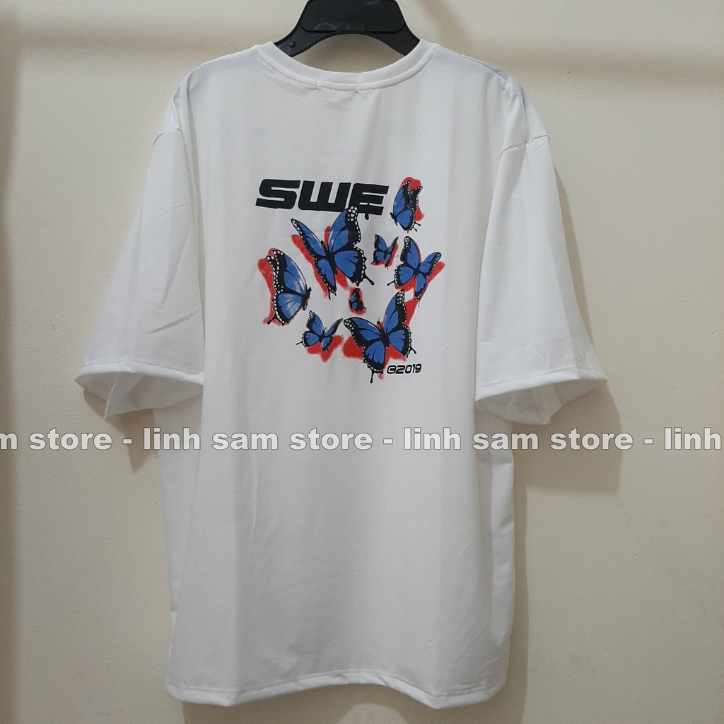Áo thun tay lỡ nữ freesize phông form rộng Unisex, mặc cặp, nhóm, lớp in HÌNH BƯỚM chữ SWE