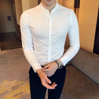 Áo sơ mi nam cổ tàu dài tay hàn quốc vải lụa thái không nhăn không xù