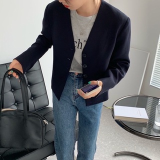 AK1-Áo blazer dáng lửng cổ chữ V phong cách Hàn Quốc