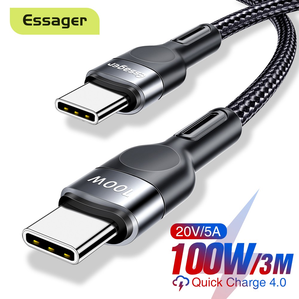 Dây cáp sạc nhanh Essager PD 60W USB C sang type c thích hợp cho Mbk Compatible For iP Pro Xiaomi Samsung S20