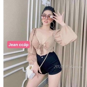 Quần jean nữ short đùi không túi 1 nút ly