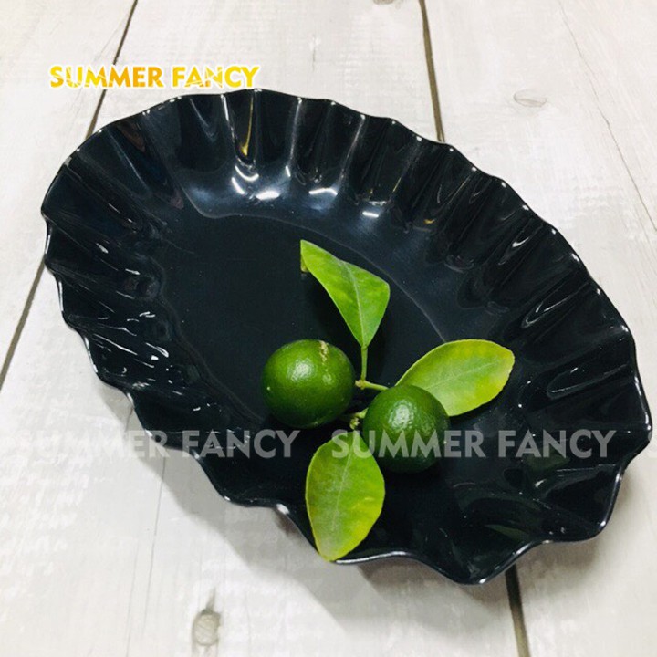Dĩa hoa bèo oval 19.6 x 13.5cm nhựa melamine phíp màu đen - dùng cho nhà hàng quán ăn F-DH66