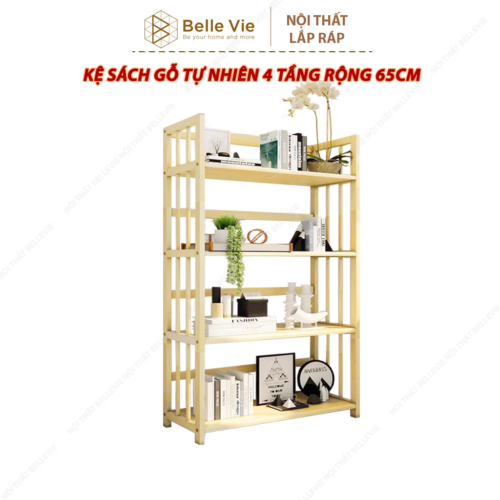 Kệ Sách 4 Tầng BelleVie Kệ Gỗ Decor Lắp Ráp Đơn Giản Tiện Dụng Bookshelf 4F Natural x 65Cm