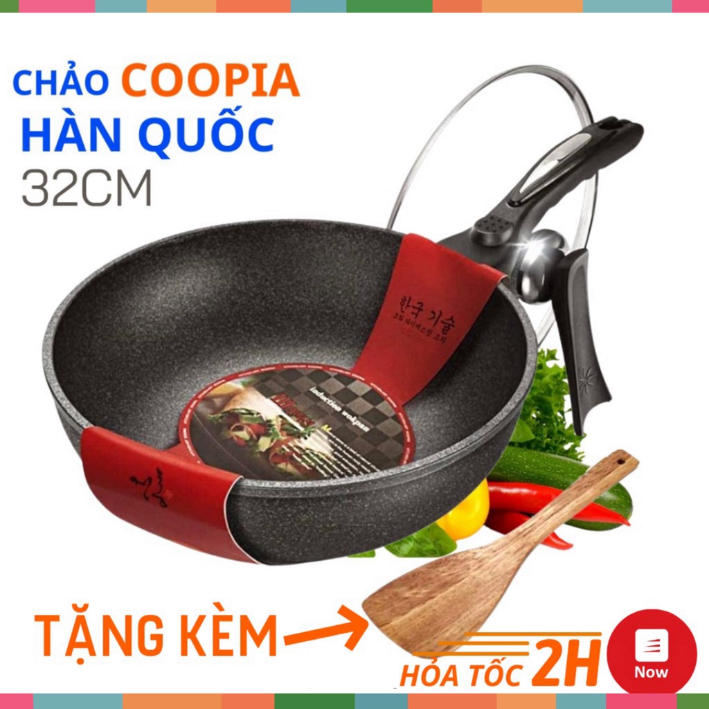 Chảo Chống Dính Vân Đá Sâu Lòng Coopia Hàn Quốc 32Cm Dùng Cho Mọi Loại Bếp - Tặng Kèm Vung Kính