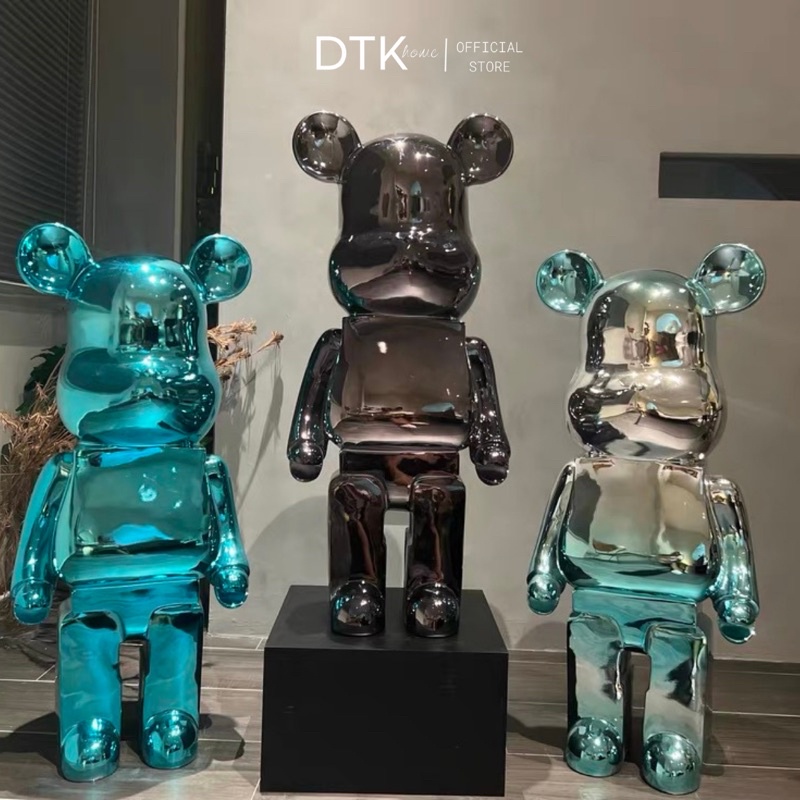 Tượng Bearbrick Chrome mạ bạc trang trí shop 1000% 50cm