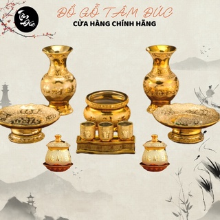Bộ đồ cúng kim sa Tâm Đức mạ vàng gốm sứ