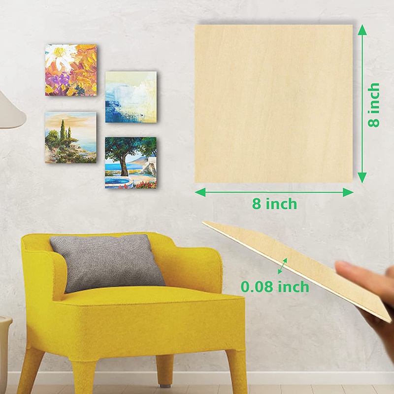 Bộ 10 Tấm Gỗ Basswood Hình Chữ Nhật Rỗng 20X20X0.2cm Chưa Hoàn Thiện Dùng Làm Đồ Thủ Công