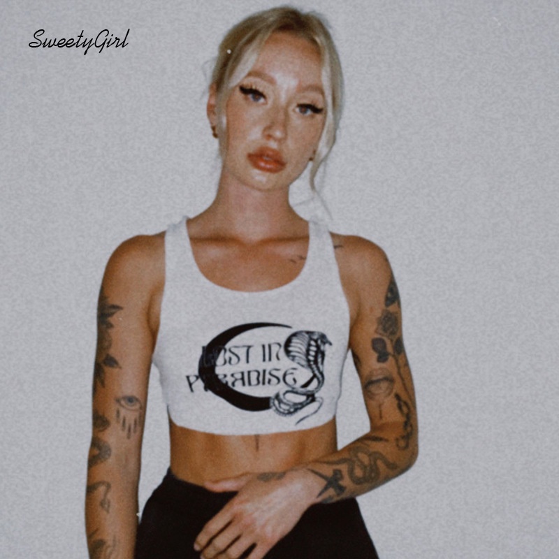 Áo Tank Top Cổ Chữ U In Chữ Màu Trắng Tương Phản Thời Trang 2022 Quyến Rũ Cho Nữ