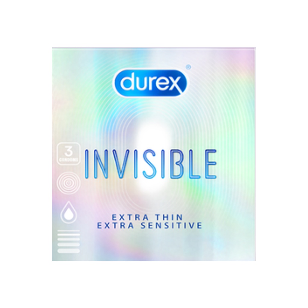 Durex Invisible Extra Thin 3s. Bao cao su Durex siêu mỏng, nhiều gel.