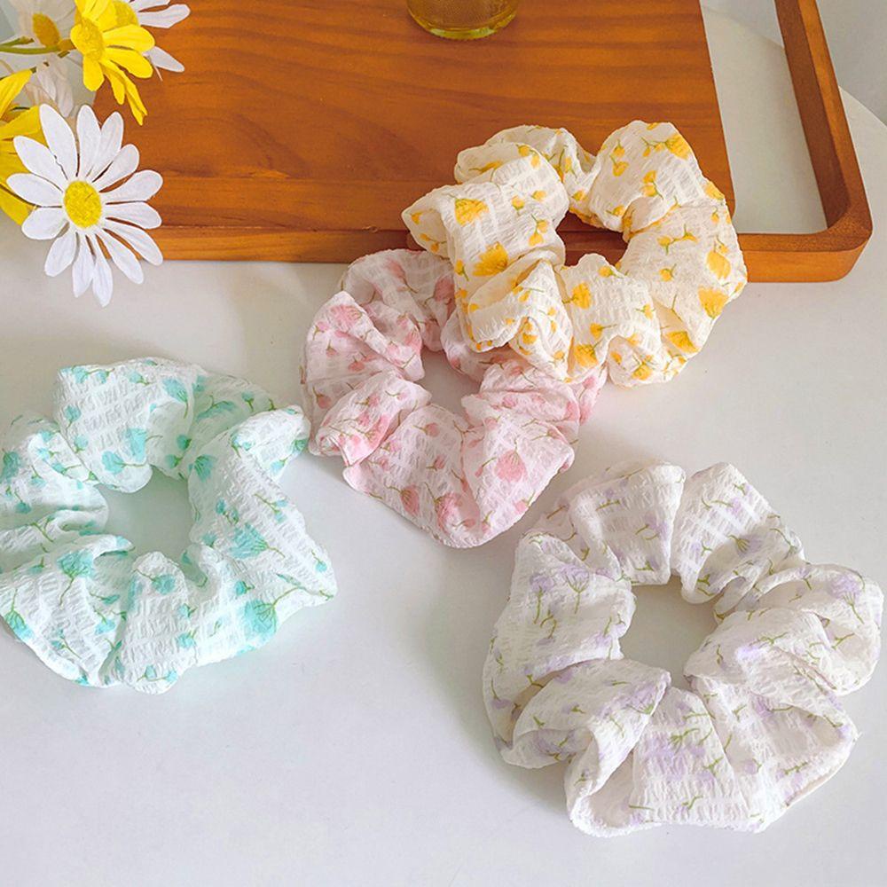 Dây Cột Tóc Vải In Hoa Màu Ngà Xinh Xắn Cho Nữ