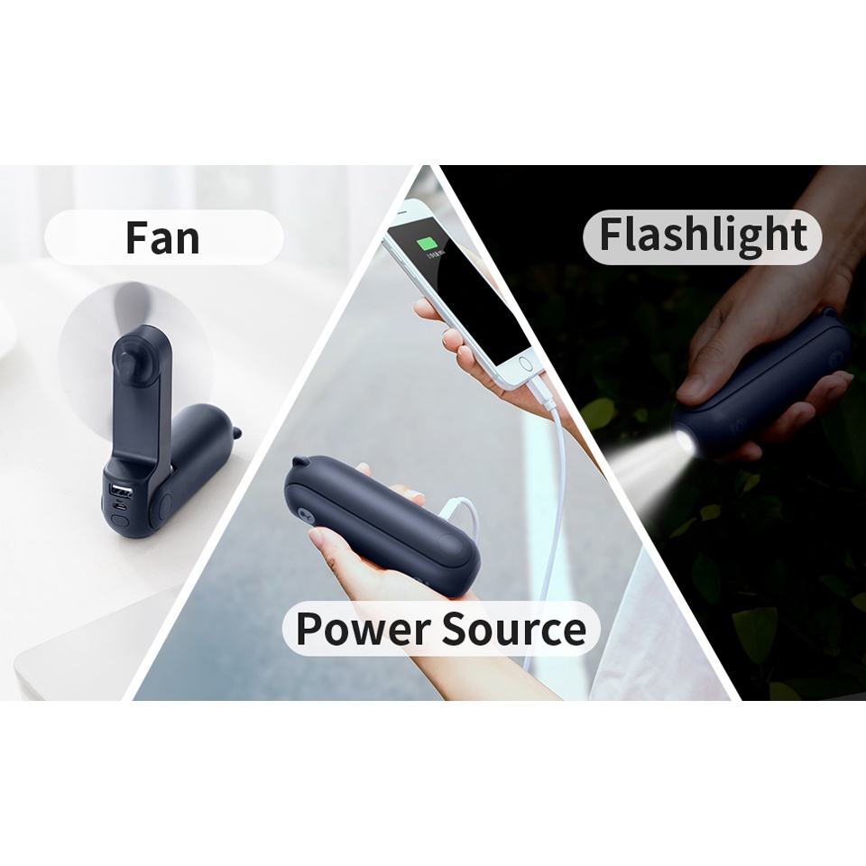 Quạt Mini Cầm Tay 4800mAh Sạc Cổng Usb Có Đèn Pin Tiện Dụng