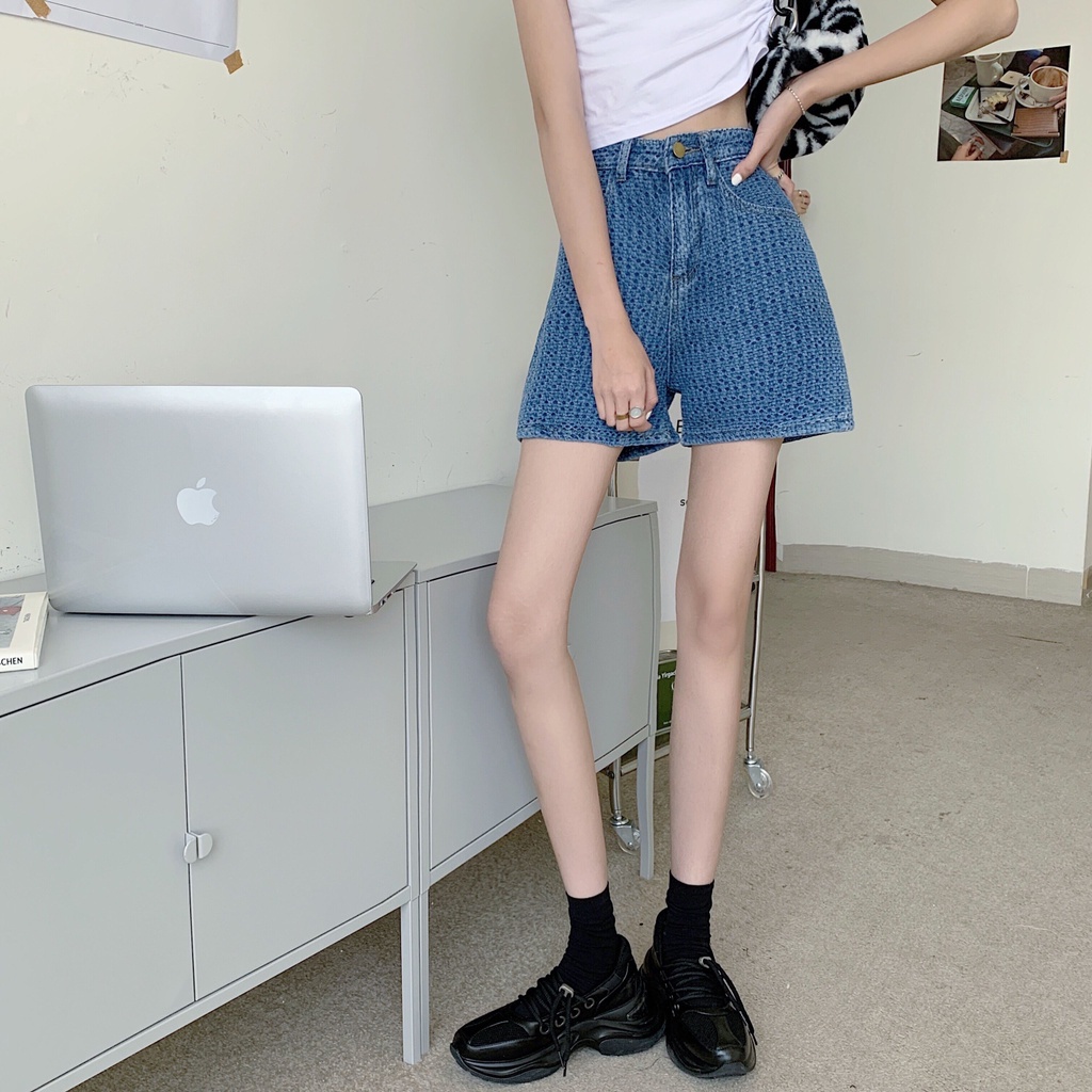SUXI Quần short denim lưng cao dáng rộng phong cách hàn quốc dành cho nữ