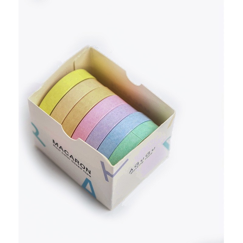 Set 7 Cuộn Washi Tape màu Pastel - Hộp 7 Cuộn Băng Dính màu Pastel mini