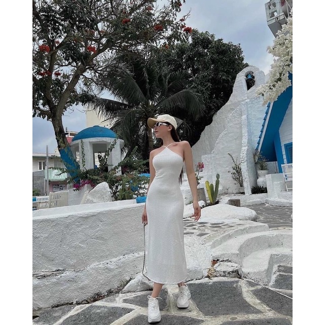 Đầm dây yếm chất thun from dài