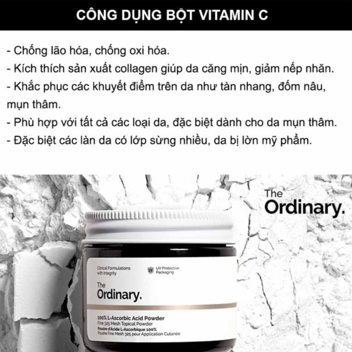 Bột Vitamin C Sáng Da – Mờ Thâm The Ordinary Vitamin-C 100% L-Ascorbic Acid Powder 20gr