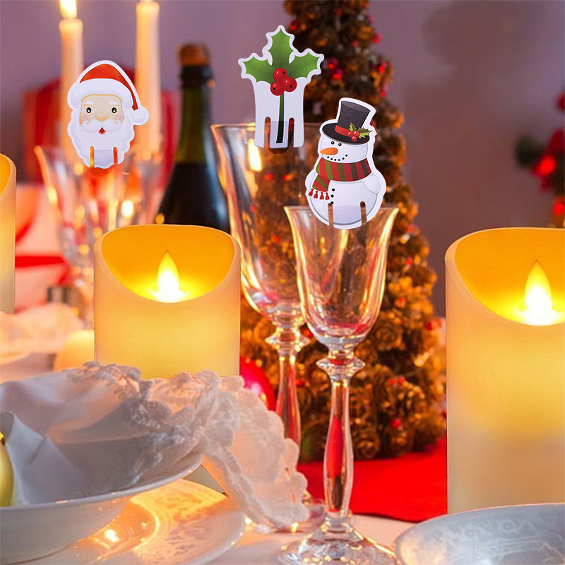 10 Pcs Christmas Cup Card/ Santa Xmas Tree Snowman Elk Wine Glass Place Cards Decoration/ New Year Christmas Party Table Supplies