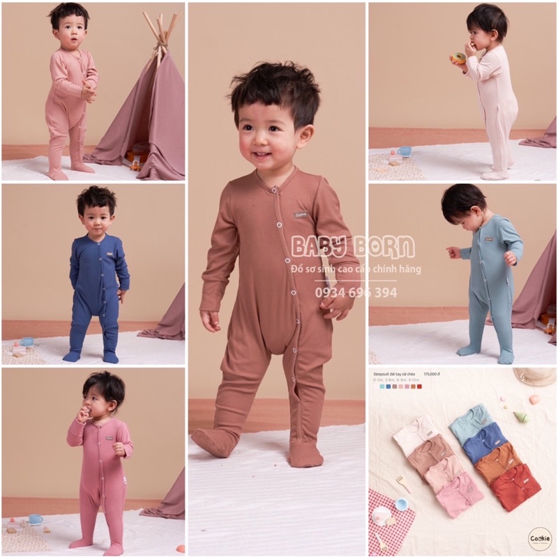 Cookie - Sleepsuit liền tất dài tay cài chéo cotton tăm mềm mát cho bé