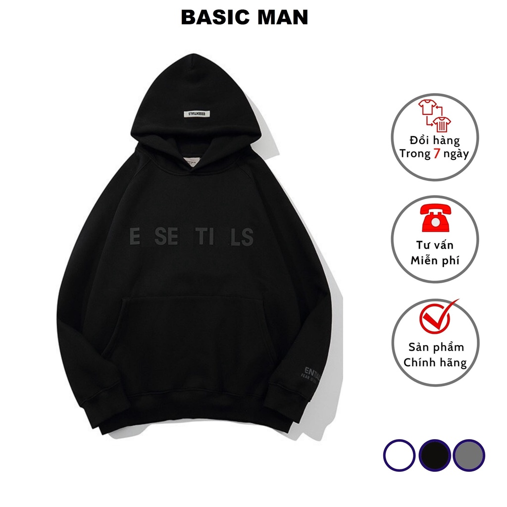 Áo hoodie nam nữ BASIC MAN form rộng vải nỉ có mũ chùm đầu 2 lớp - AHD BM 002