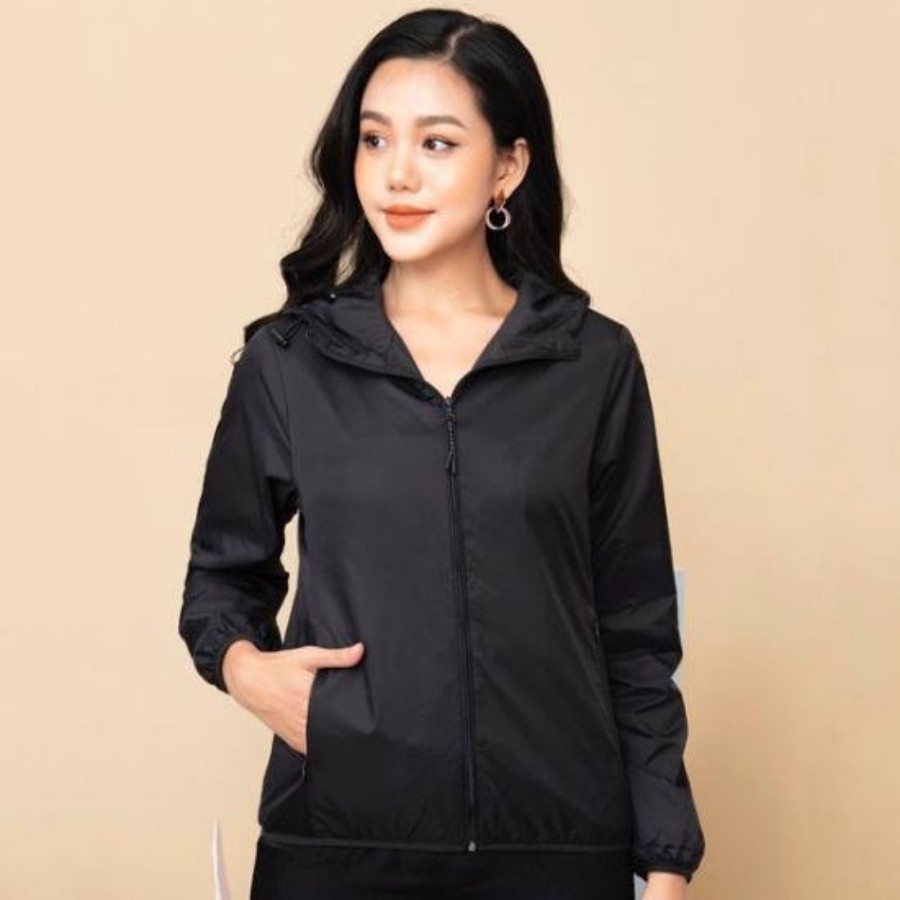 Áo khoác nữ 2 lớp chống nước lót lưới, kèm túi cuộn