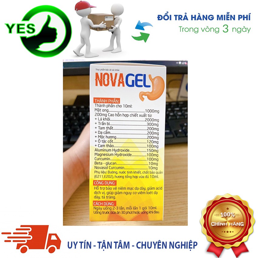 Novagel Novasol Curcumin hộp 20 gói hỗ trợ giảm acid dịch vị, bảo vệ niêm mạc dạ dày, yespharmacy