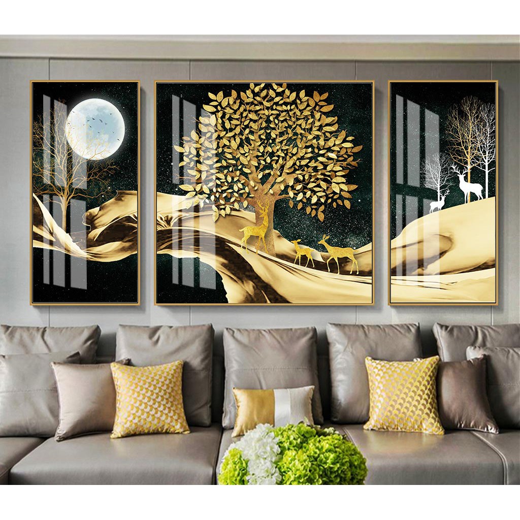 Bộ Tranh 3 Bức Canvas Hai Bức Nhỏ Một bức lớn-Trang TRí PHòng Khách-Phong Cách Hiện Đại-Phong Cách Bắc Âu Mục 1