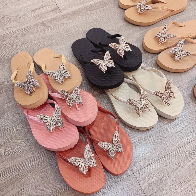 Dép kẹp havaianas nữ thái lan đính Charm bướm đá lấp lánh