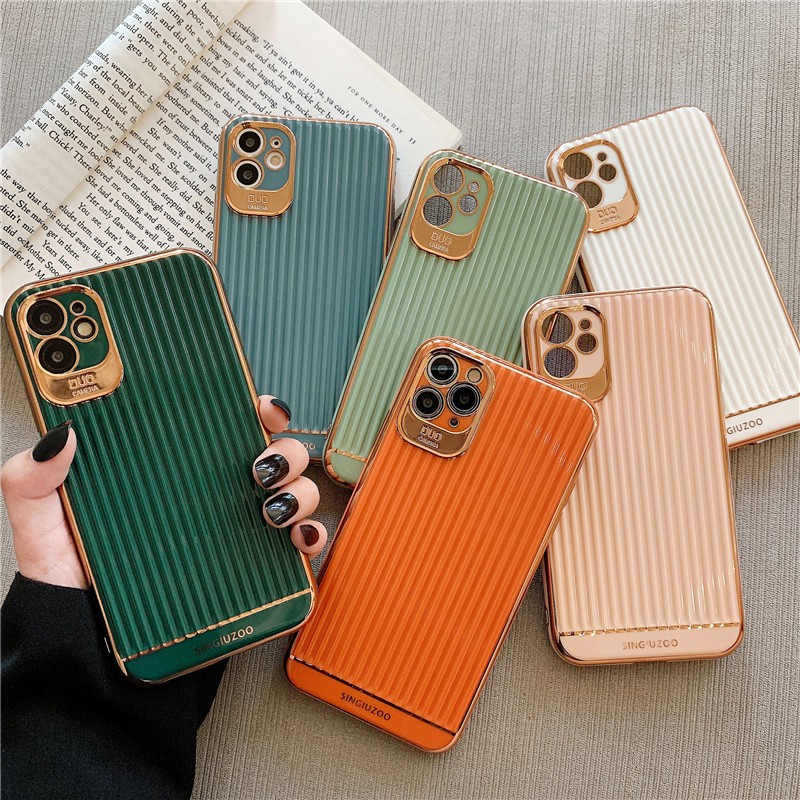 Ốp Điện Thoại Silicon Mềm Mạ Điện Họa Tiết Kẻ Sọc Mạ Vàng Sang Trọng Cho iPhone 11 Pro Max 11 7 8 Plus XS Max XR X SE 2020