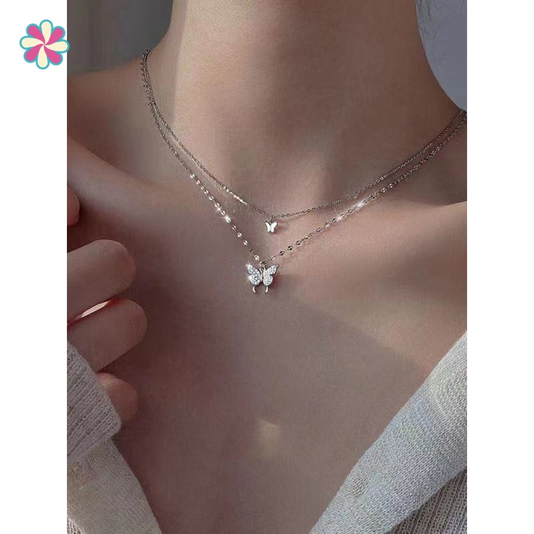 Vòng cổ Hai Lớp Hình Bướm Đính Đá Sang Trọng Cho Nữ